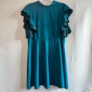 Chelsea28 Teal Ruffle Sleeve Mini Dress - Size 16
